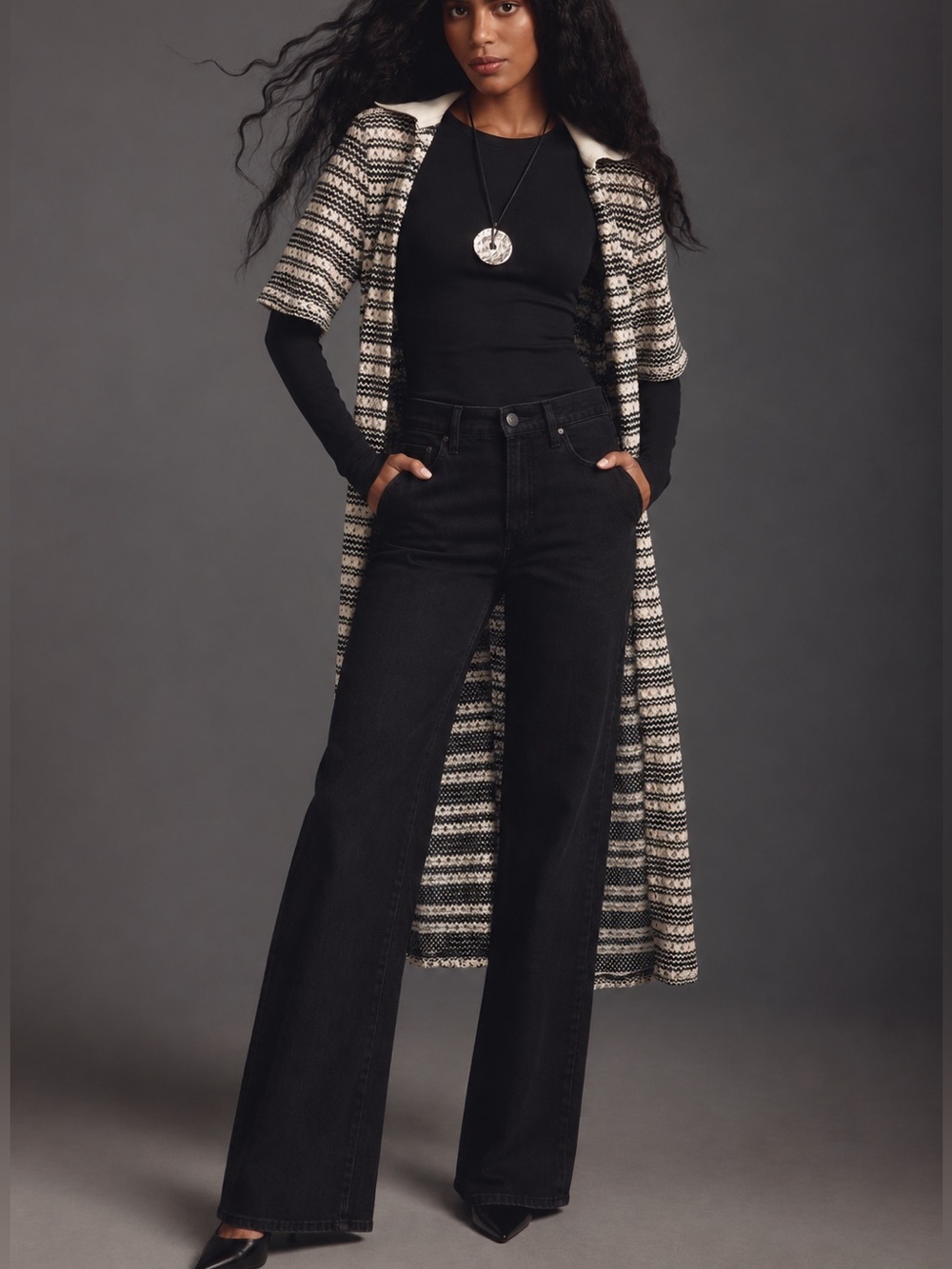 NEW Anthropologie Self Contrast Striped Knit Duster Long Sweater Coverup NWT